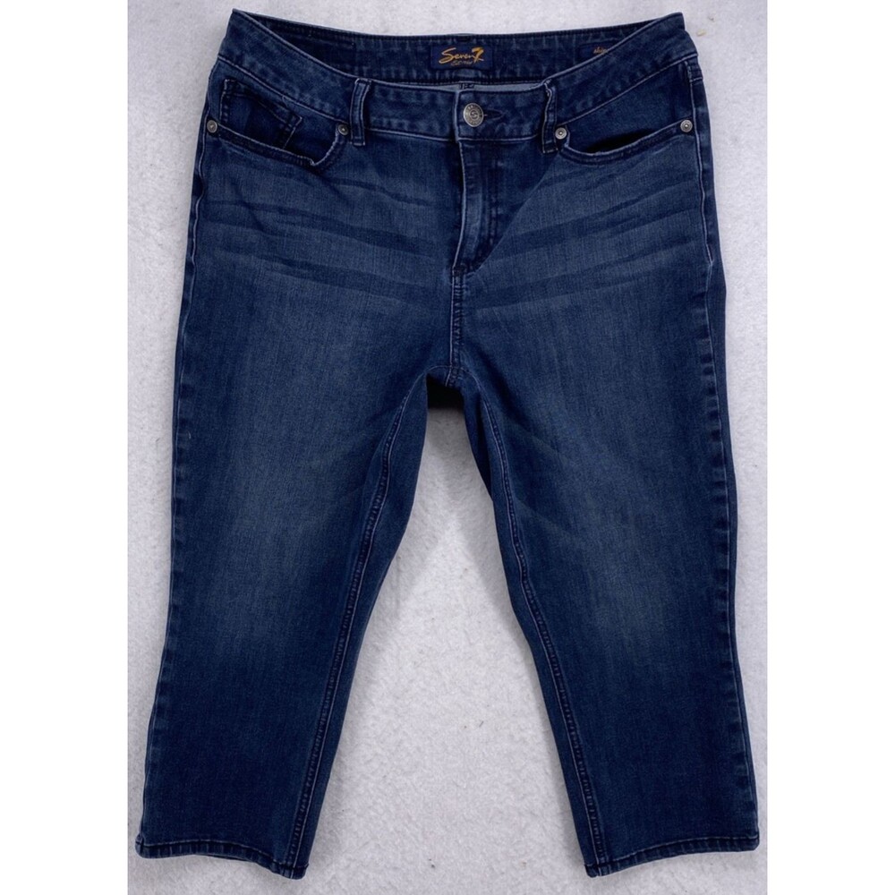 Seven7 Women's Skinny Cropped Jeans Size 14 Dark Wash Denim Stretch Capris
